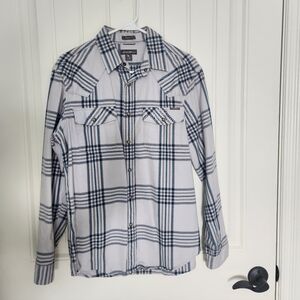 Eddie Bauer Gray and Blue Western Plaid Shirt